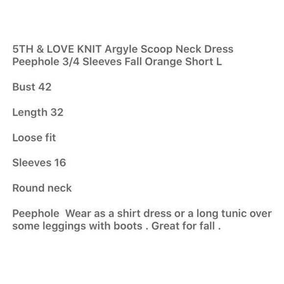 5TH & LOVE KNIT Orange Stripes Argyle Scoop Neck Summer Dress 3/4 Sleeves Large - Picture 7 of 7